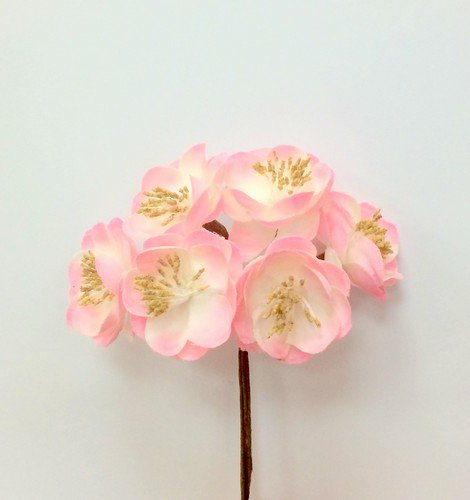 Тканевые цветы 3,5см 6шт, ярко-розовый/белый