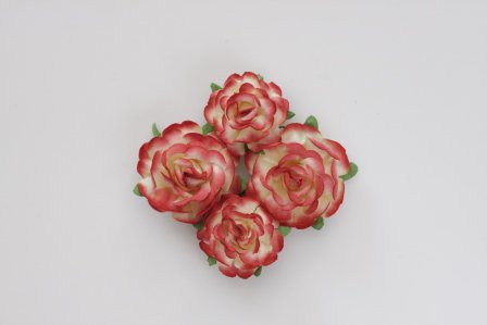 Цветы чайной розы, красно-кремовые, 4шт, 4см и 3см