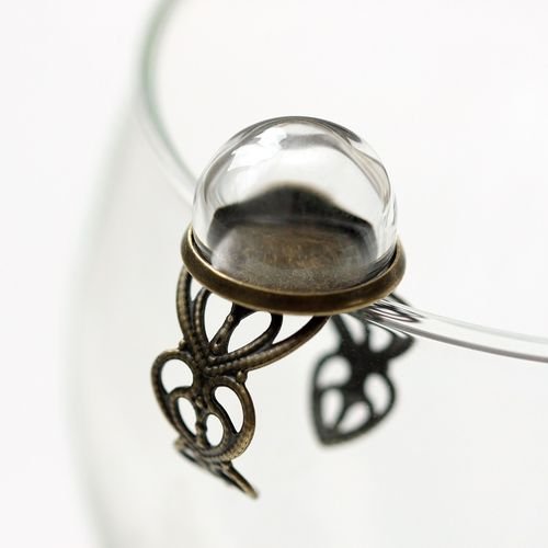 Набор кольцо-сердечки со стеклянным украшением 16мм